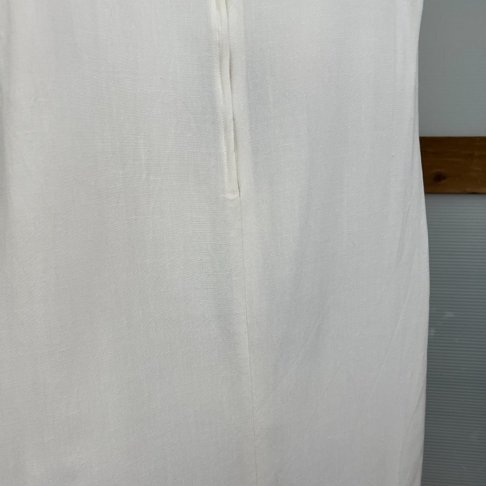 VTG Donna White Linen Black Diamond Geometric Sleeveless Shift Midi Dress Sz 8 - Picture 8 of 14